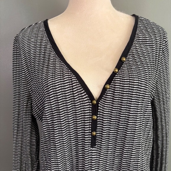 Anthropologie Pilcro Striped Henley Top XL Thermal Textured Sporty Boho Layering - Picture 3 of 10